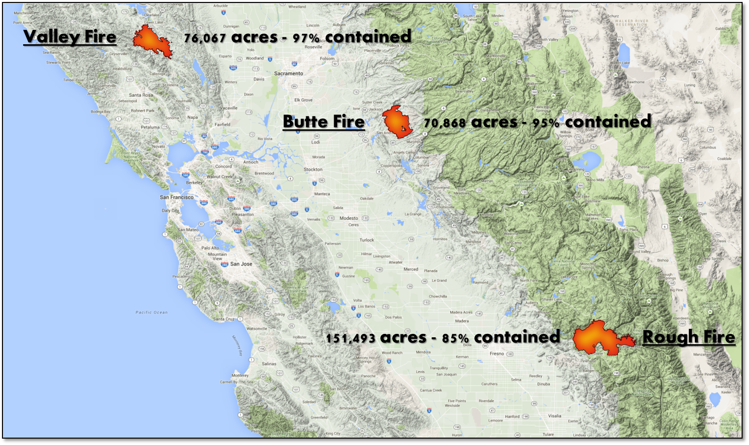 Three large fires nearing containment