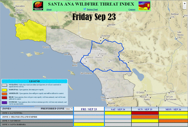 Santa Ana winds Wildfire Threat Index for the weekend 