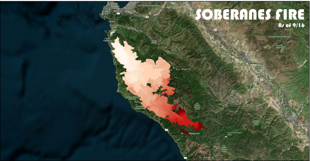 Soberanes Fire near Big Sur, CA is now over 100,000 acres and still growing 