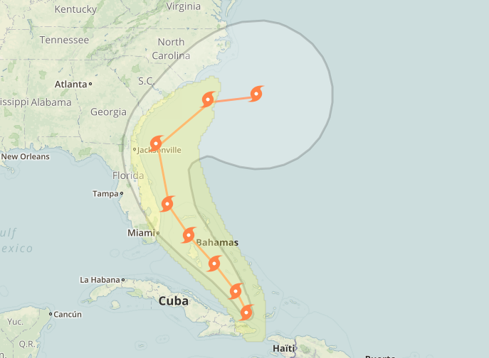 Current path of Hurricane Matthew