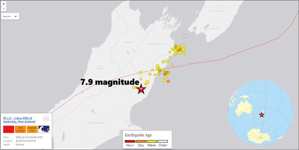 Canterbury area, New Zealand Earthquake and aftershocks (Source: USGS Latest Earthquakes)