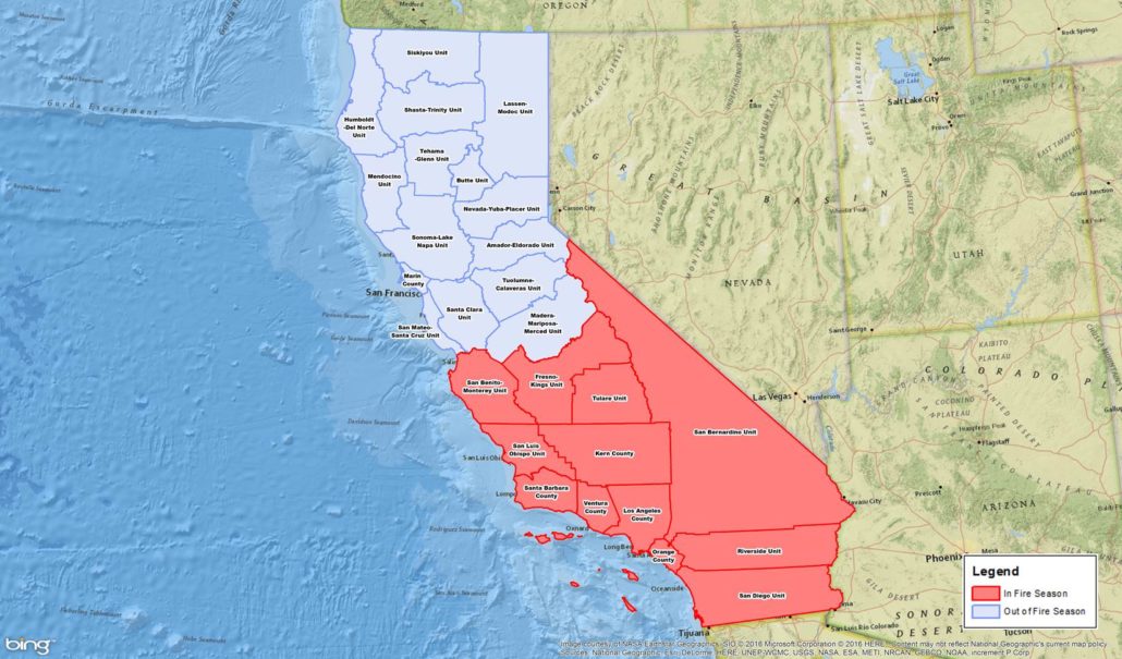 CALFIRE Unit Fire Season status as of November 2016