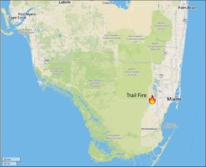 Trail Fire Location west of Miami-Dade, FL.