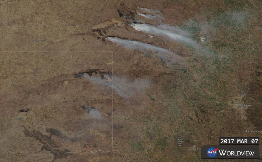 March 7th view of Southern Plains Wildfires
