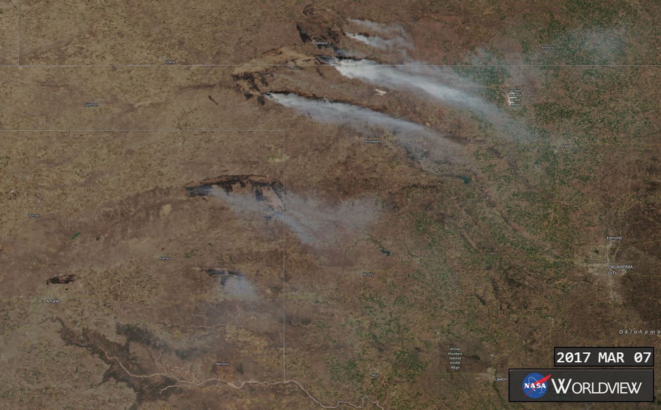 March 7th view of Southern Plains Wildfires