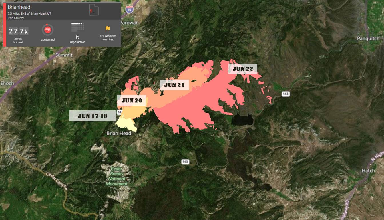 Brian Head 4-day Fire Progression