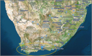 Storm & Fire Impacted Area around Cape Town and Knysna (Source: Google Earth)