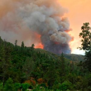 The Ferguson Fire burns near Yosemite National Park on Sunday, July 15, 2018, as seen from El Portal, Calif. (Carrie Anderson via AP)