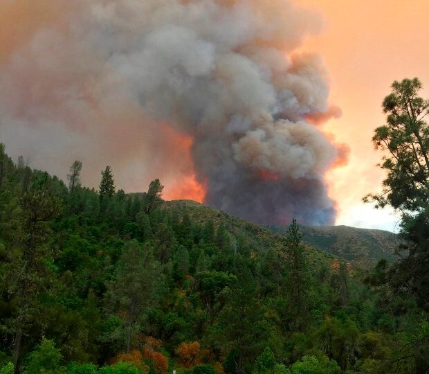 The Ferguson Fire burns near Yosemite National Park on Sunday, July 15, 2018, as seen from El Portal, Calif. (Carrie Anderson via AP)