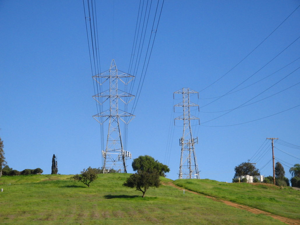 San Diego Gas and Electric transmission lines over well managed grassland.