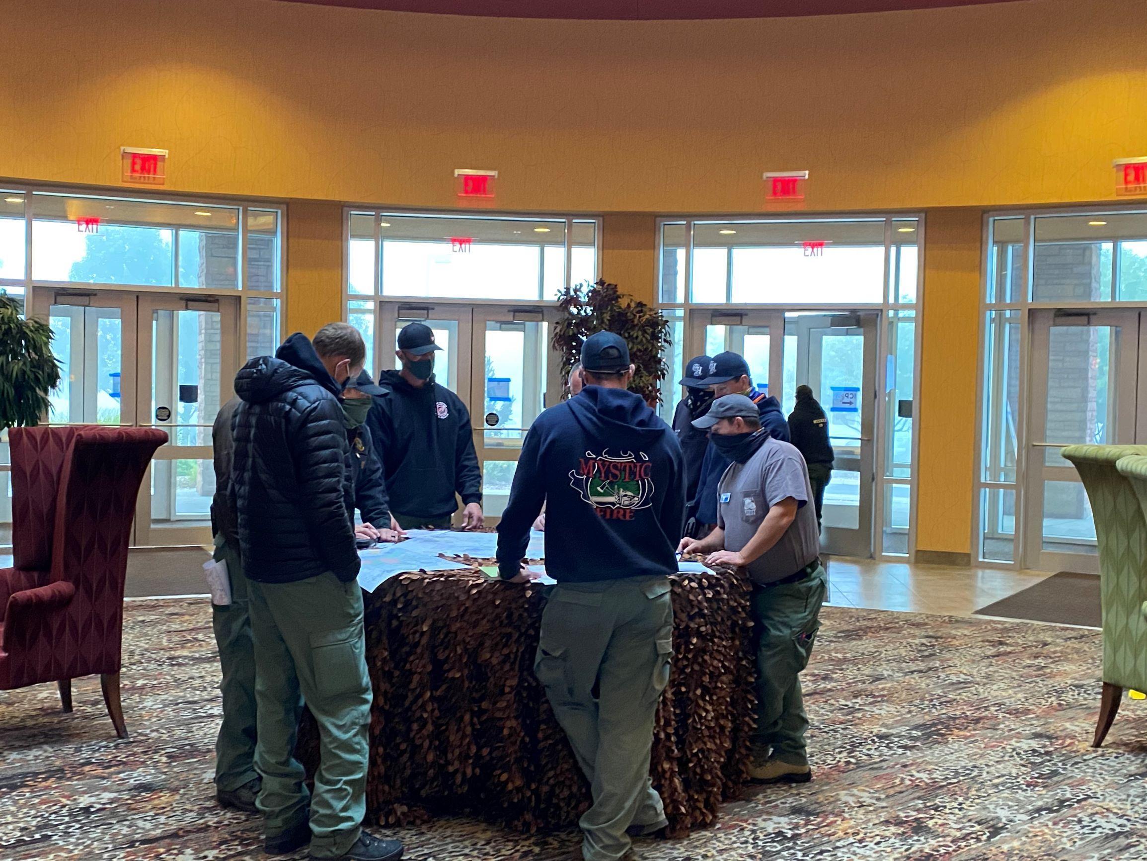Cameron Peak Crews Having a Socially Distanced Operations Planning Meeting