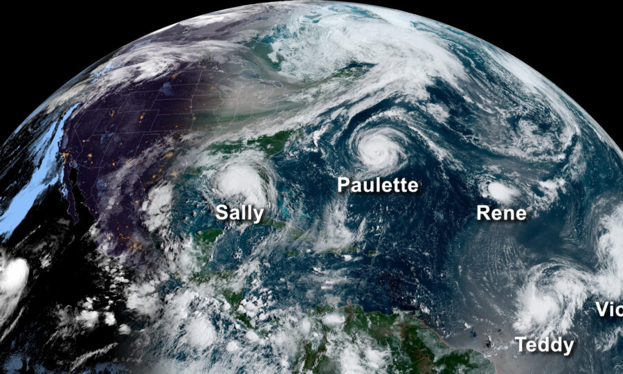 Satellite image of 5 named storms in the Atlantic Basin on Sept. 14, 2020