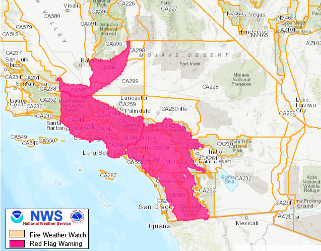 Several Days of Santa Ana Winds Threaten Southern California with Critical Fire Weather