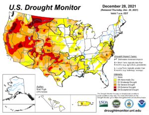 map depicting current drought conditions across the United States