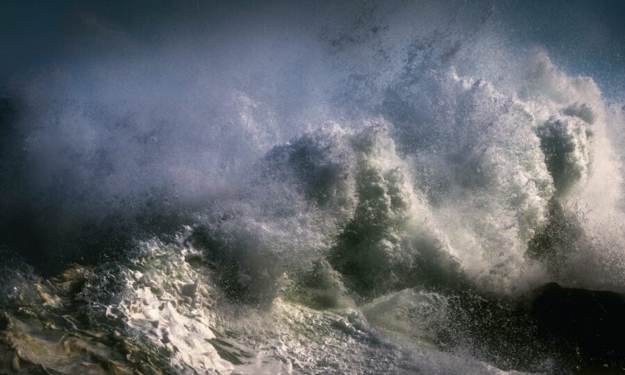 Heavy ocean swell breaking in open water