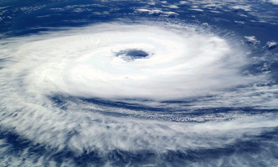 Satellite view of a hurricane's eye and surrounding cloud bands