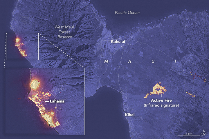 Lahaina and Maui fires from space