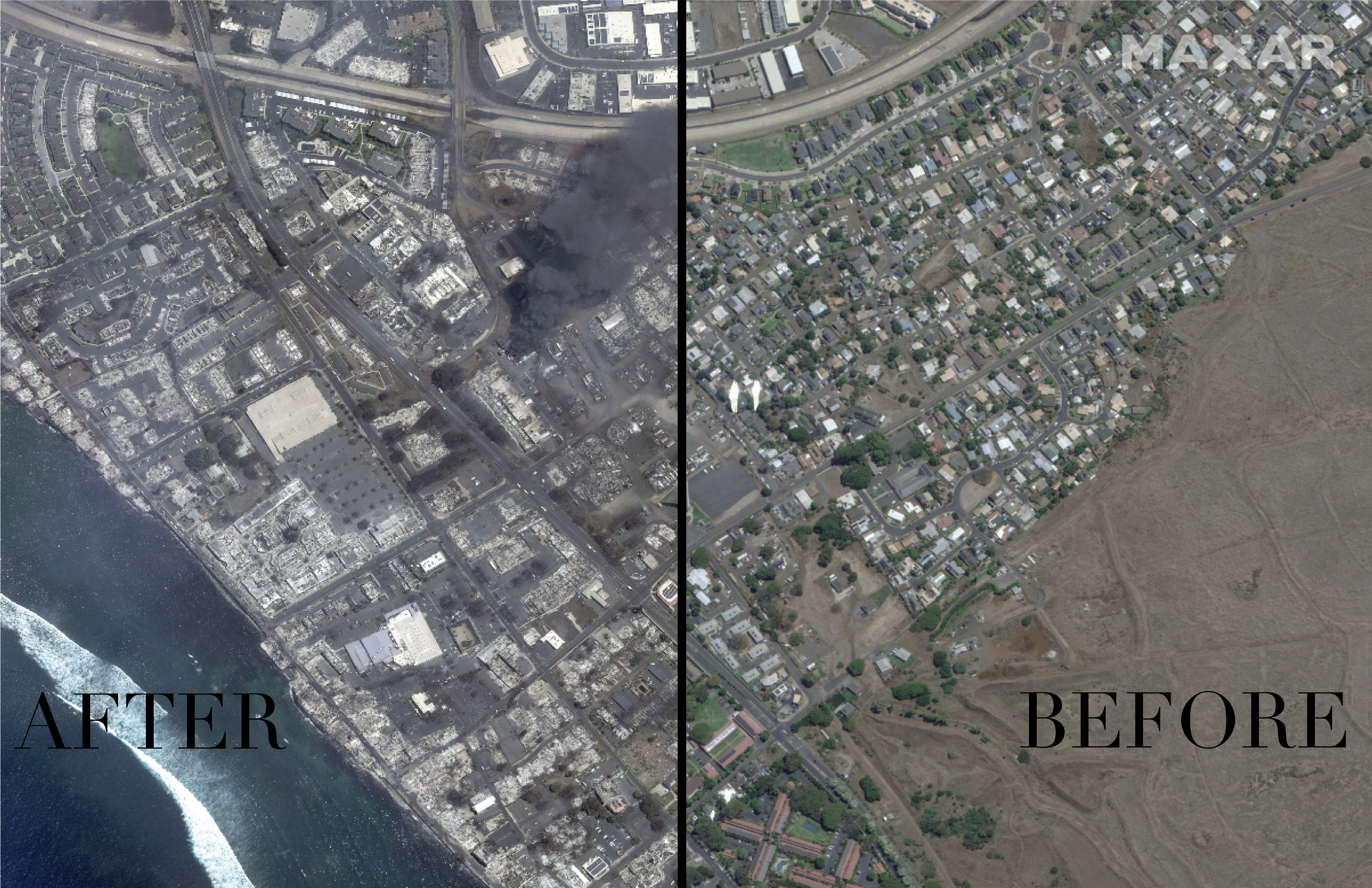 Before After Lahaina from fire year 2023