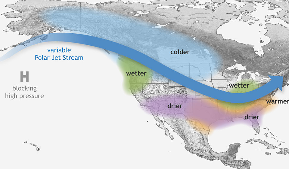 visual to show implications of la nina's presence on the USA